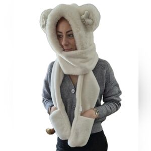 Winter Scarf for Women - 3 in 1 Faux Fur Hooded Scarf Hat Gloves Set, Warm Wo...